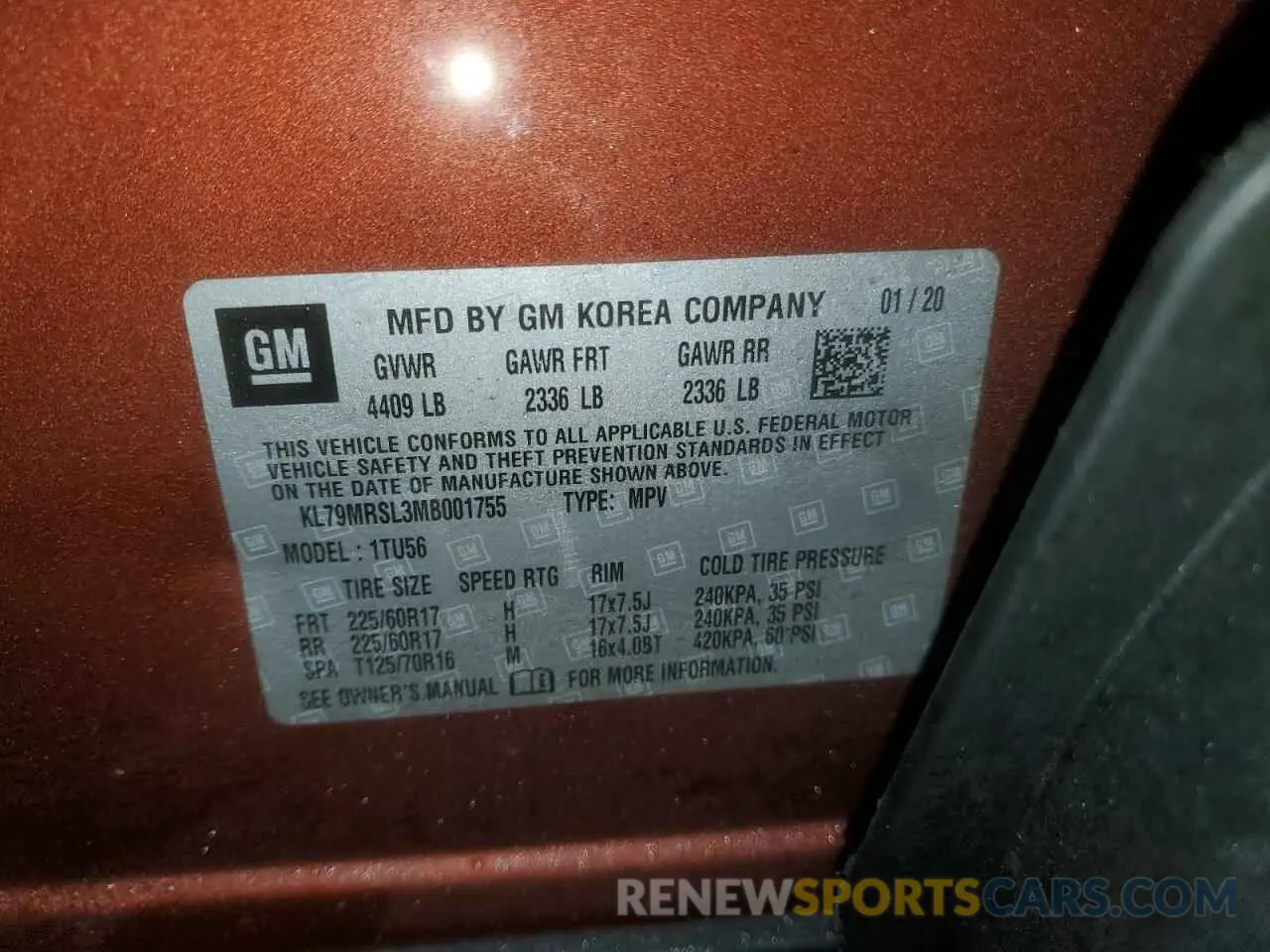 16 Photograph of a damaged car KL79MRSL3MB001755 CHEVROLET TRAILBLZR 2021