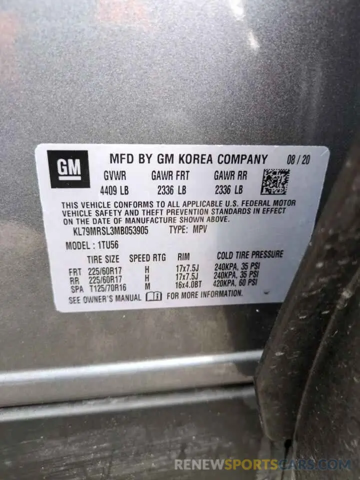 13 Фотография поврежденного автомобиля KL79MRSL3MB053905 CHEVROLET TRAILBLZR 2021