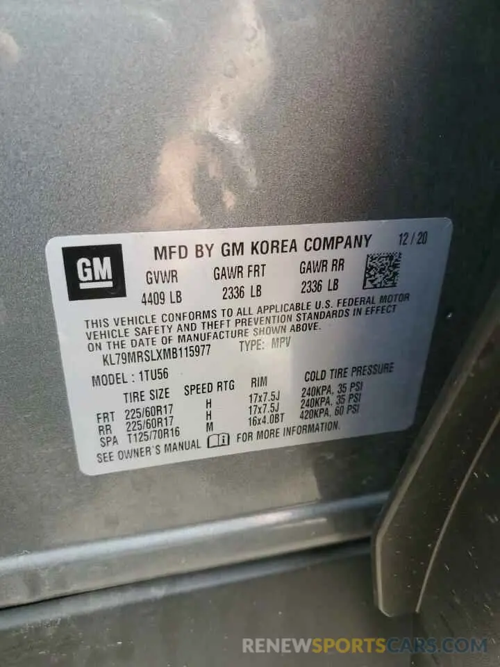 13 Фотография поврежденного автомобиля KL79MRSLXMB115977 CHEVROLET TRAILBLZR 2021
