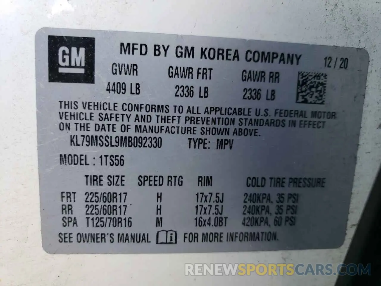 14 Photograph of a damaged car KL79MSSL9MB092330 CHEVROLET TRAILBLZR 2021