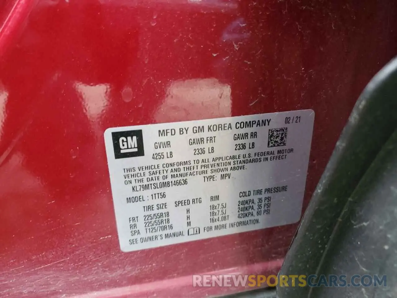 12 Photograph of a damaged car KL79MTSL0MB146636 CHEVROLET TRAILBLZR 2021