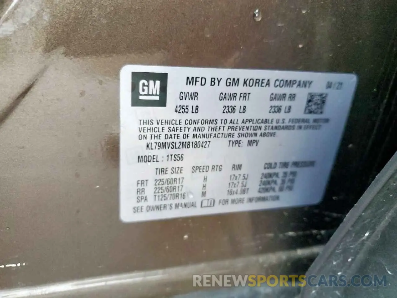 13 Photograph of a damaged car KL79MVSL2MB180427 CHEVROLET TRAILBLZR 2021