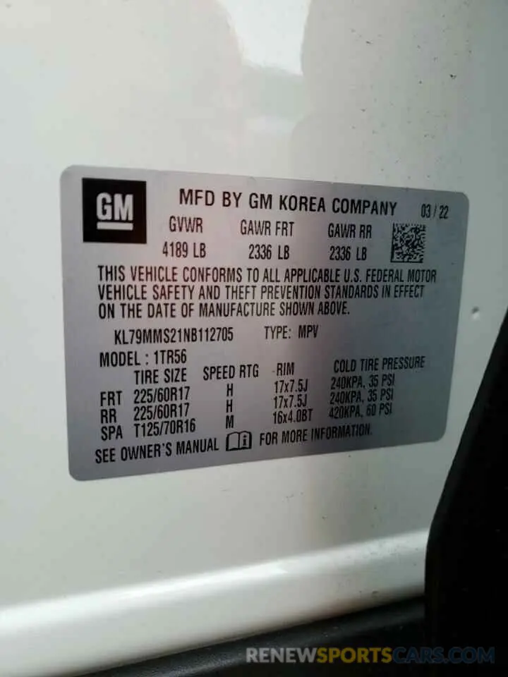 13 Фотография поврежденного автомобиля KL79MMS21NB112705 CHEVROLET TRAILBLZR 2022