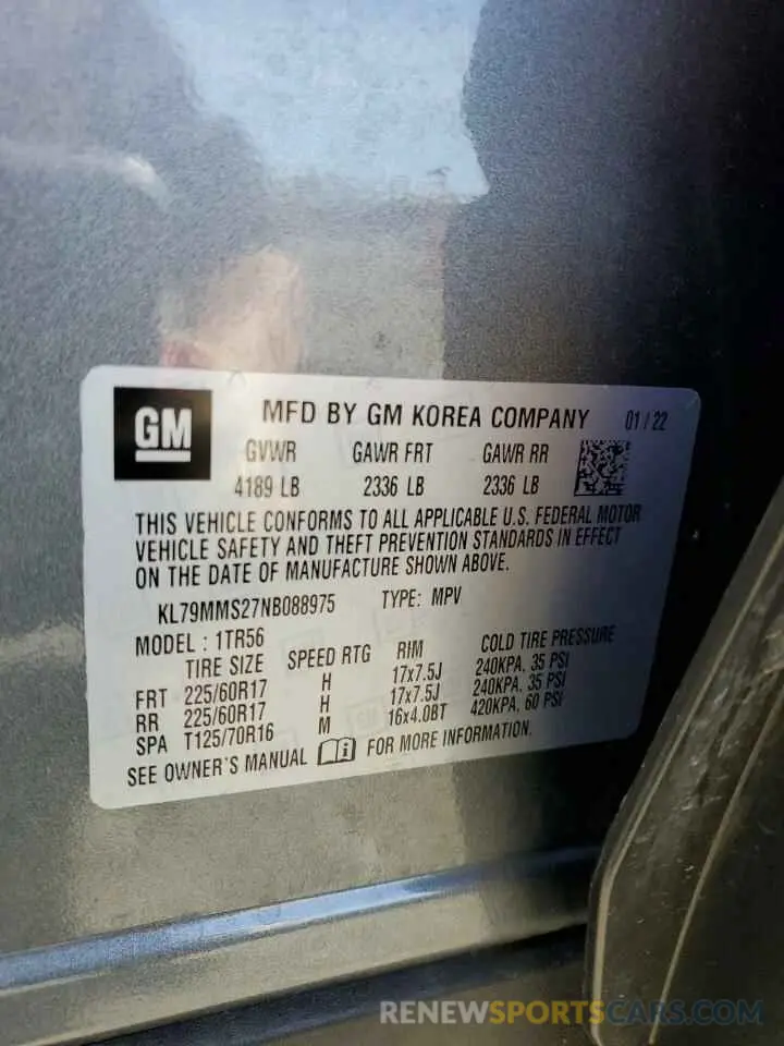 13 Фотография поврежденного автомобиля KL79MMS27NB088975 CHEVROLET TRAILBLZR 2022