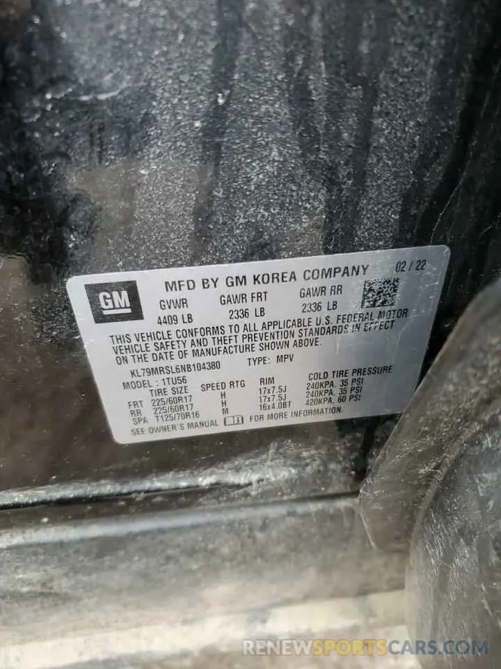 13 Фотография поврежденного автомобиля KL79MRSL6NB104380 CHEVROLET TRAILBLZR 2022