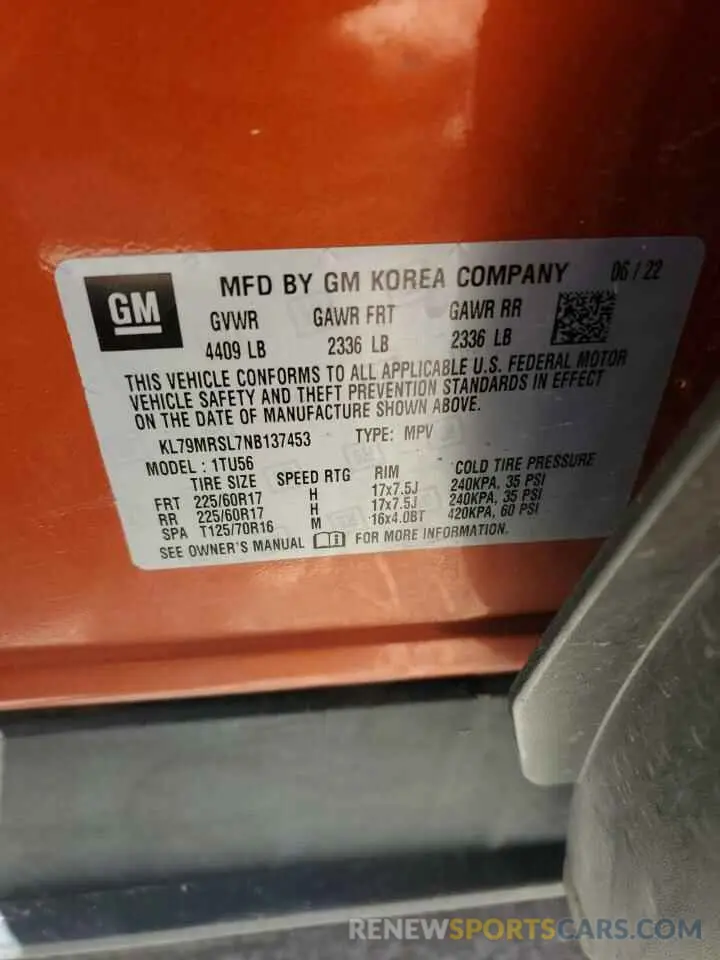 12 Фотография поврежденного автомобиля KL79MRSL7NB137453 CHEVROLET TRAILBLZR 2022
