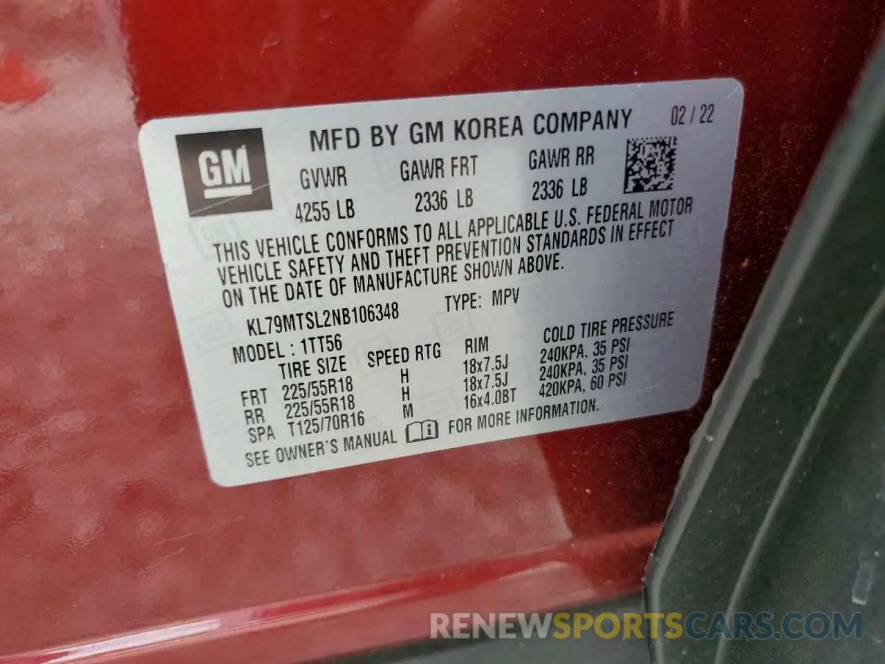 13 Photograph of a damaged car KL79MTSL2NB106348 CHEVROLET TRAILBLZR 2022