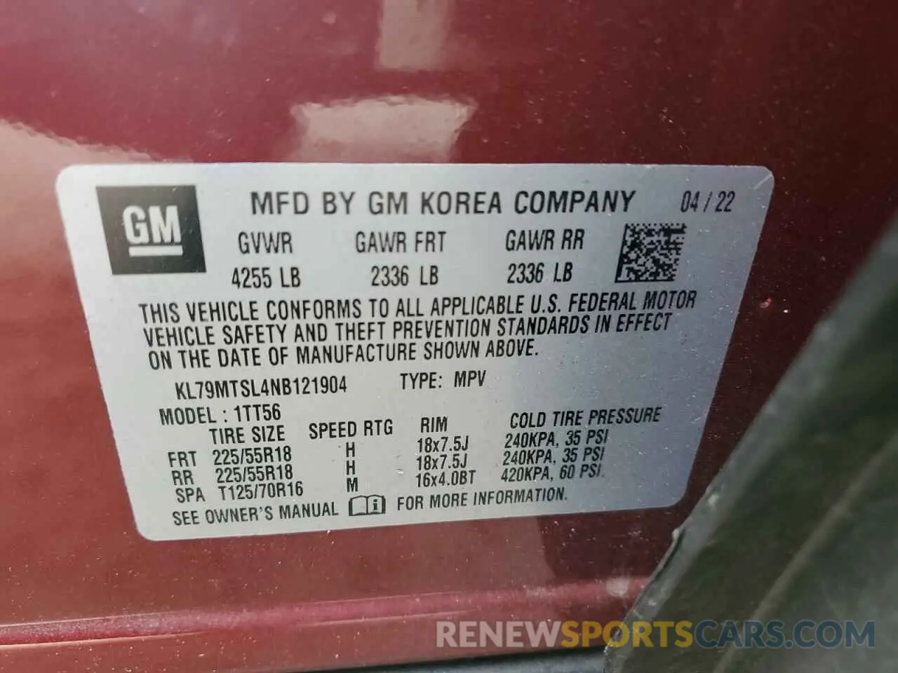 12 Фотография поврежденного автомобиля KL79MTSL4NB121904 CHEVROLET TRAILBLZR 2022