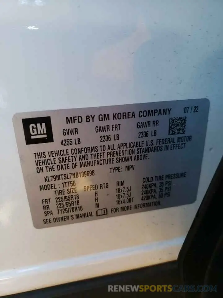13 Фотография поврежденного автомобиля KL79MTSL7NB139698 CHEVROLET TRAILBLZR 2022