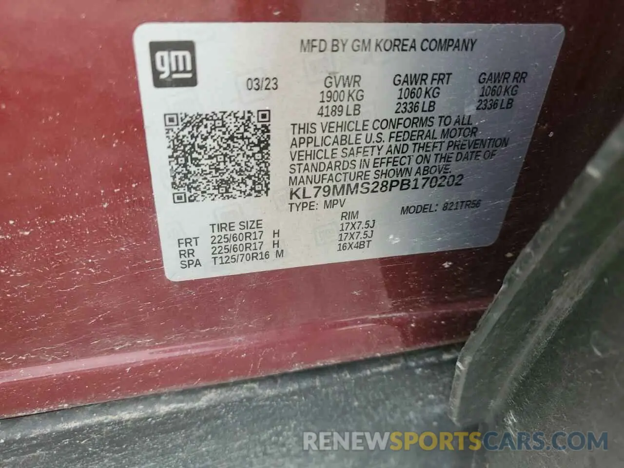 13 Photograph of a damaged car KL79MMS28PB170202 CHEVROLET TRAILBLZR 2023