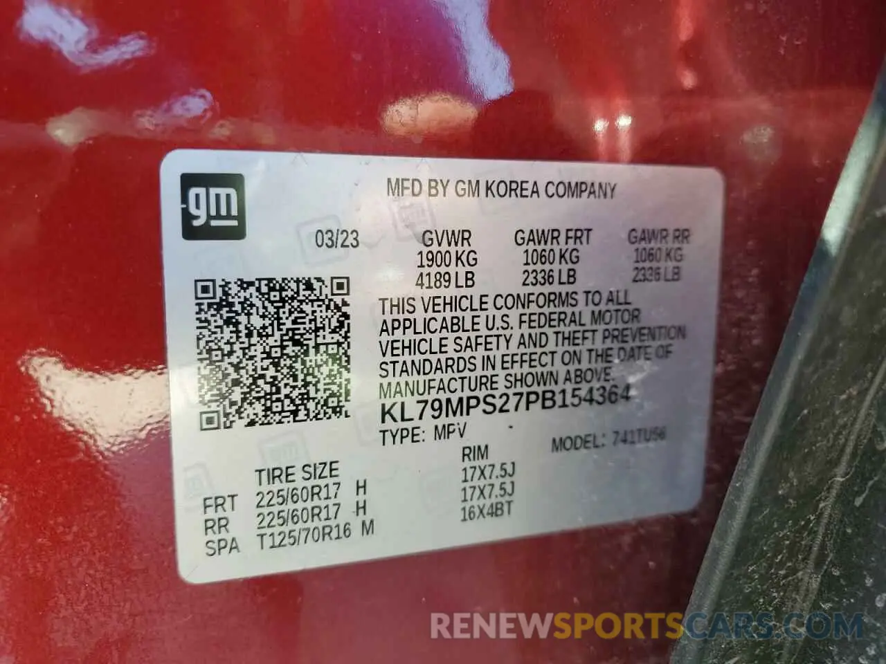 16 Photograph of a damaged car KL79MPS27PB154364 CHEVROLET TRAILBLZR 2023