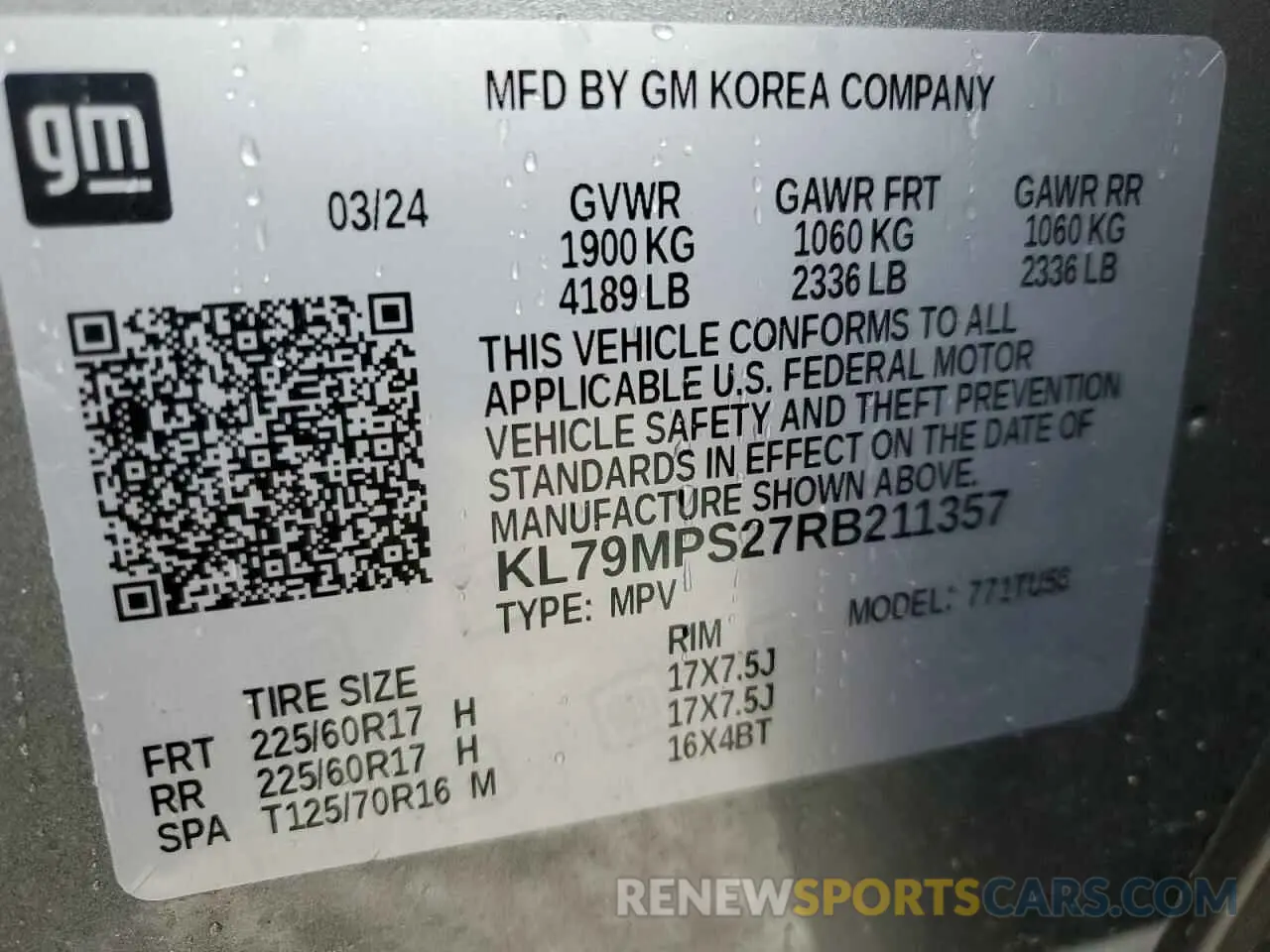 14 Photograph of a damaged car KL79MPS27RB211357 CHEVROLET TRAILBLZR 2024
