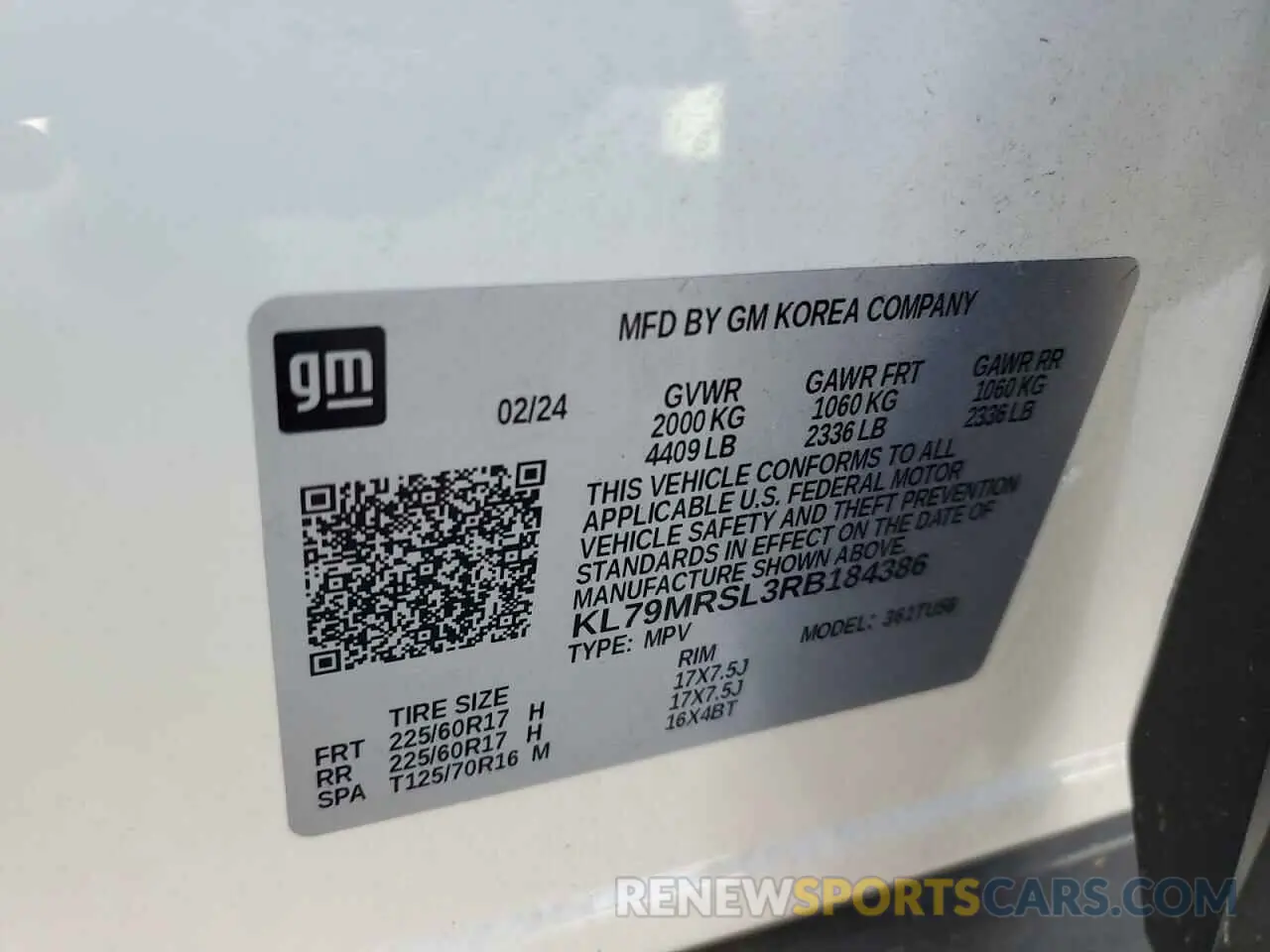 14 Photograph of a damaged car KL79MRSL3RB184386 CHEVROLET TRAILBLZR 2024