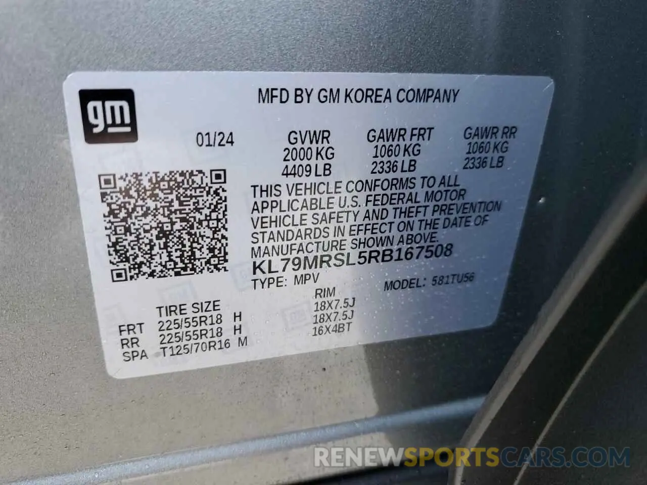 15 Photograph of a damaged car KL79MRSL5RB167508 CHEVROLET TRAILBLZR 2024