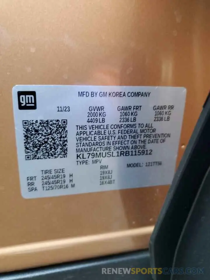 13 Фотография поврежденного автомобиля KL79MUSL1RB115912 CHEVROLET TRAILBLZR 2024