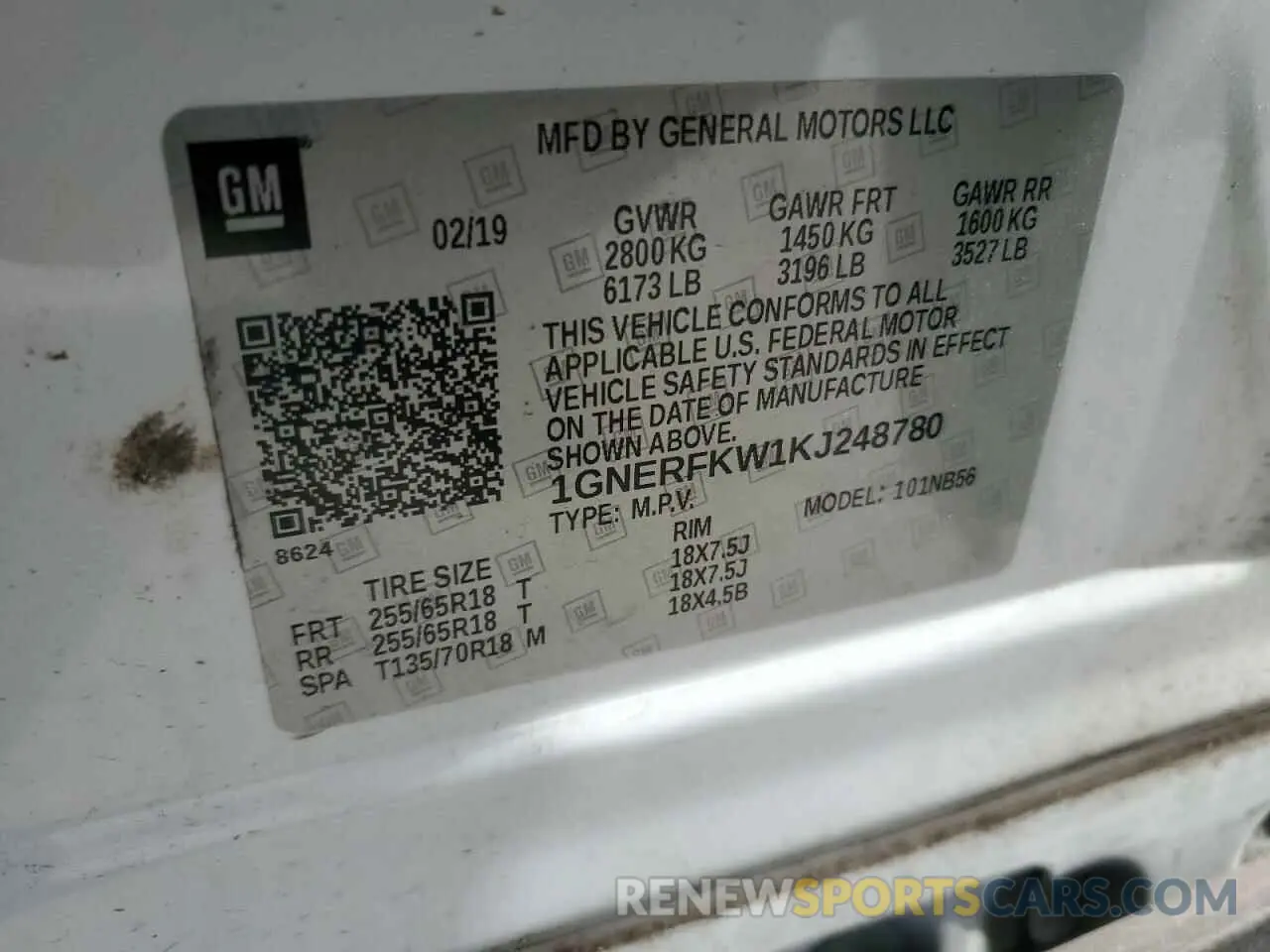 14 Photograph of a damaged car 1GNERFKW1KJ248780 CHEVROLET TRAVERSE 2019