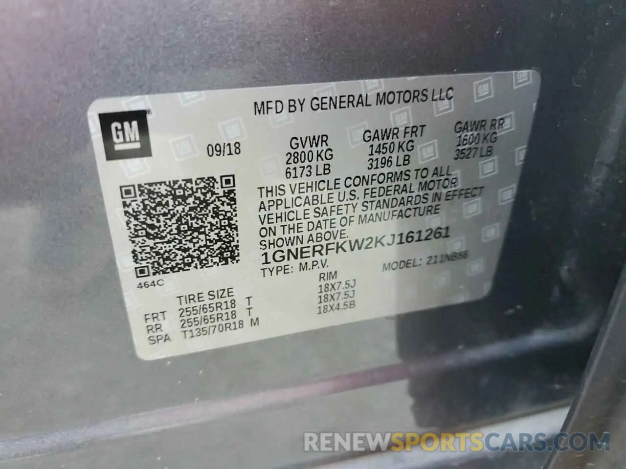12 Photograph of a damaged car 1GNERFKW2KJ161261 CHEVROLET TRAVERSE 2019