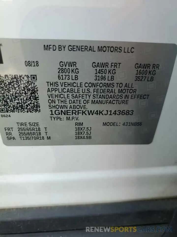 14 Photograph of a damaged car 1GNERFKW4KJ143683 CHEVROLET TRAVERSE 2019