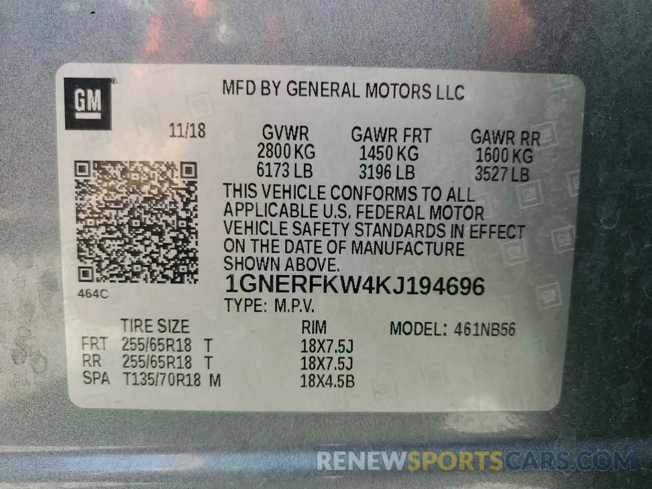 13 Фотография поврежденного автомобиля 1GNERFKW4KJ194696 CHEVROLET TRAVERSE 2019