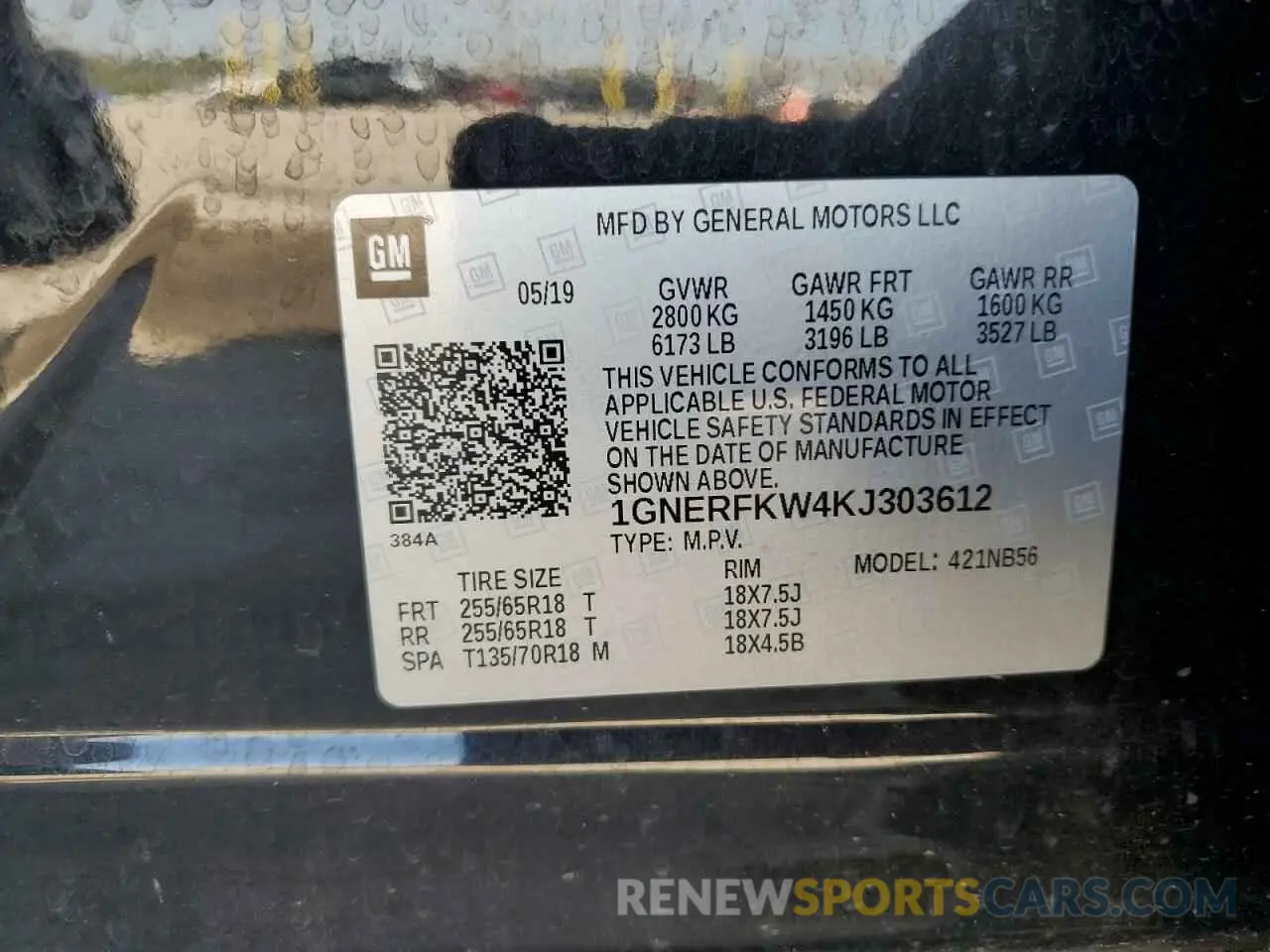 13 Photograph of a damaged car 1GNERFKW4KJ303612 CHEVROLET TRAVERSE 2019