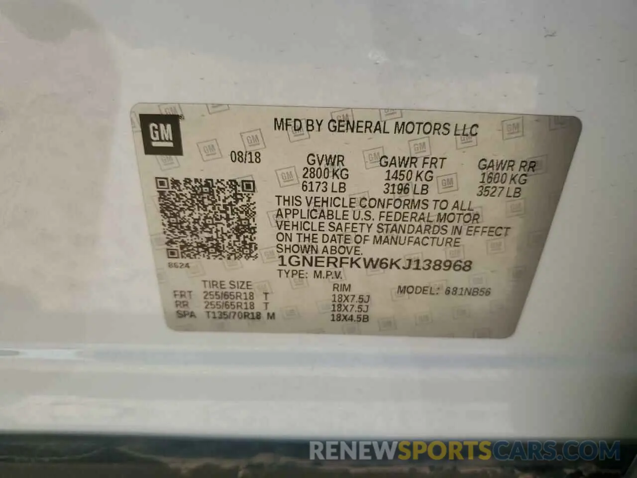 14 Photograph of a damaged car 1GNERFKW6KJ138968 CHEVROLET TRAVERSE 2019