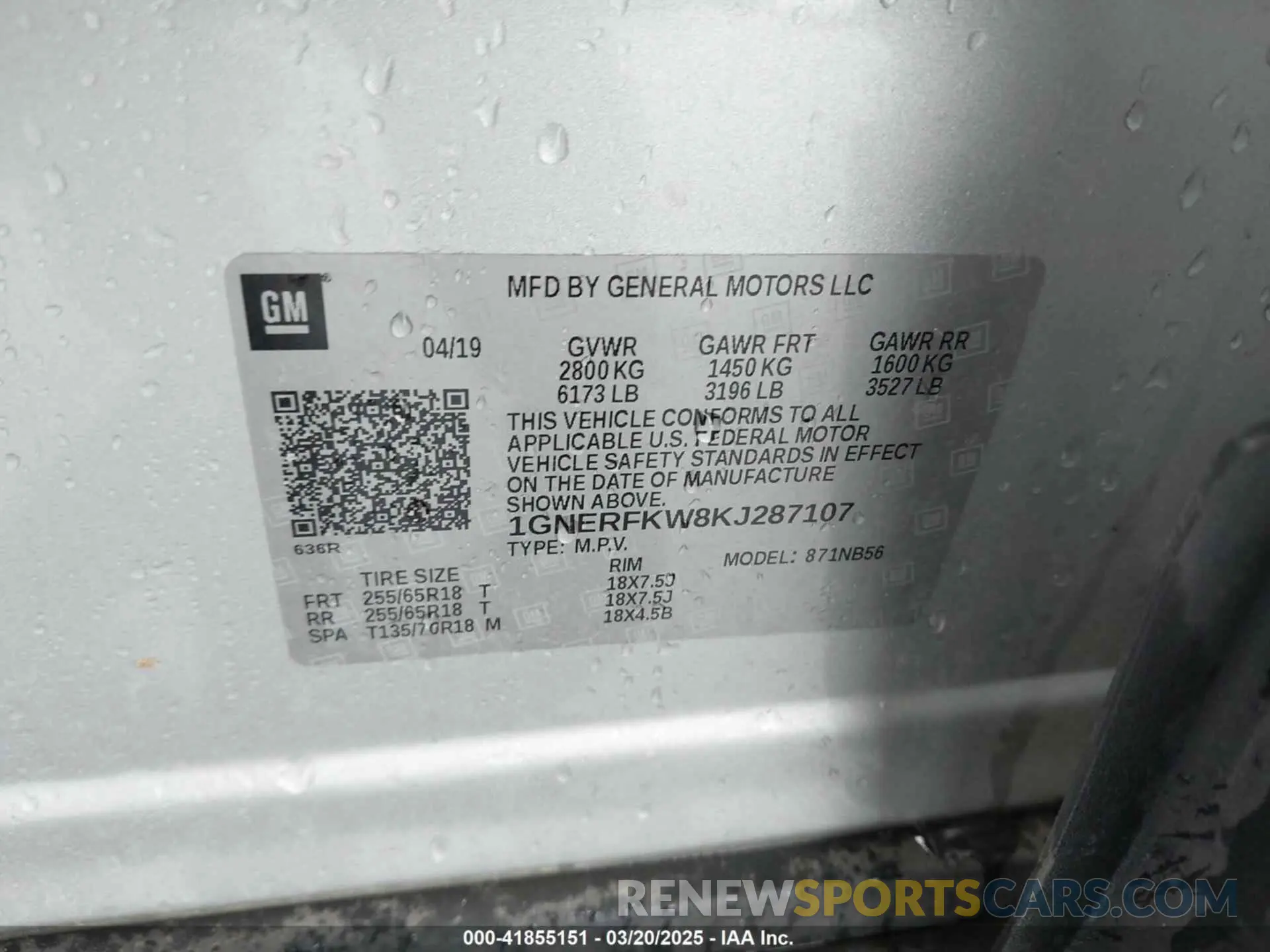 9 Фотография поврежденного автомобиля 1GNERFKW8KJ287107 CHEVROLET TRAVERSE 2019