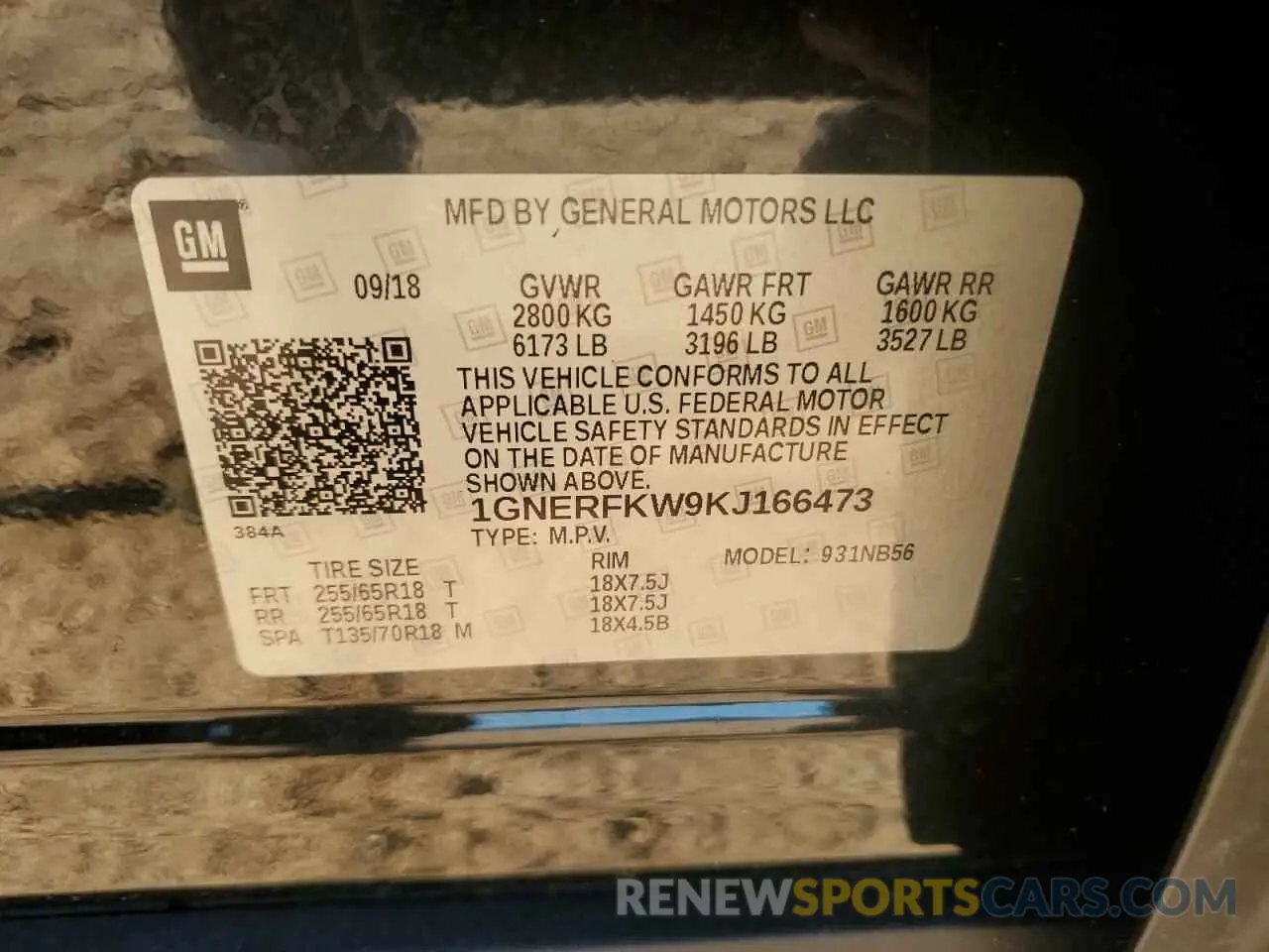 15 Photograph of a damaged car 1GNERFKW9KJ166473 CHEVROLET TRAVERSE 2019