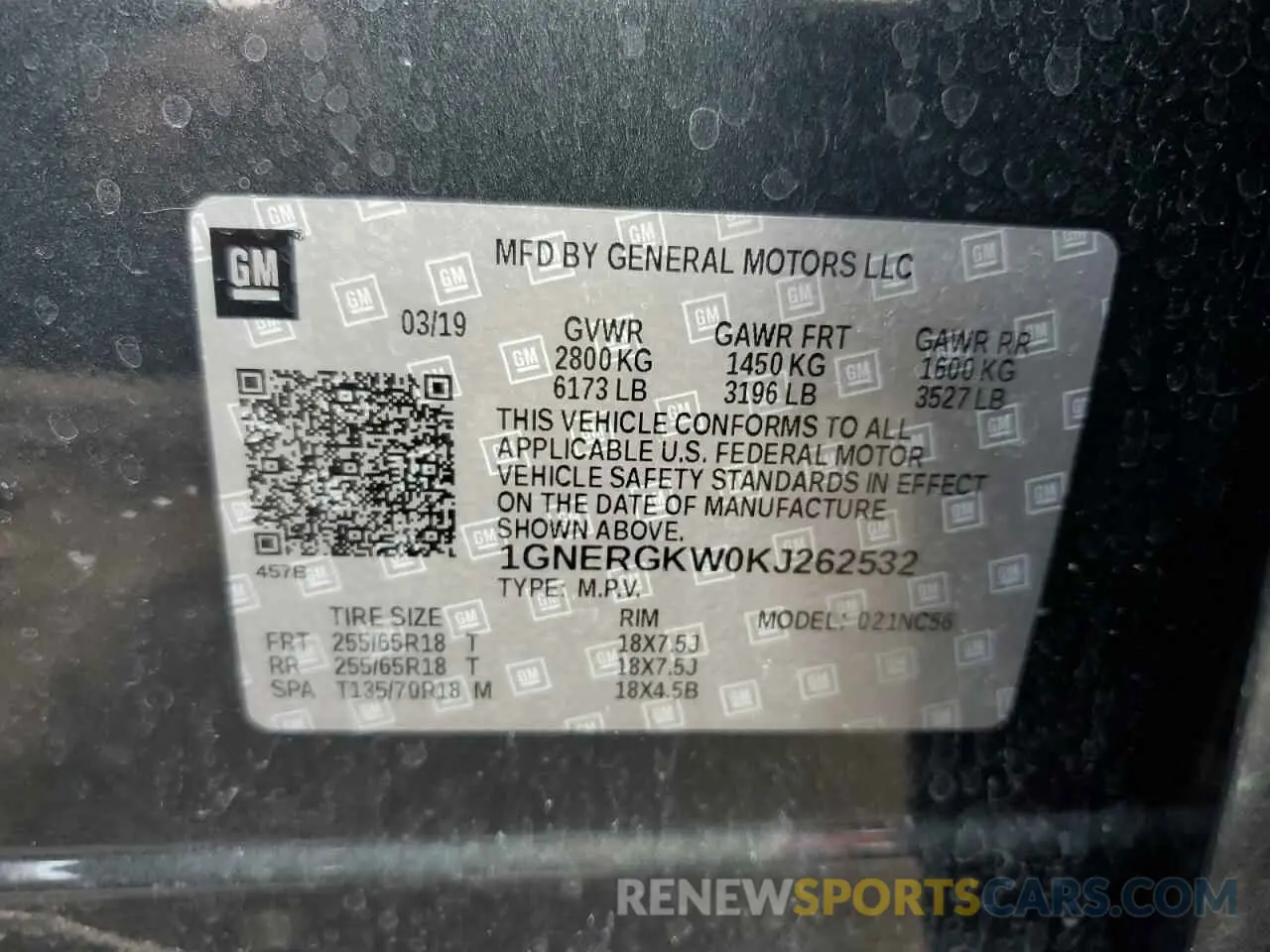 15 Photograph of a damaged car 1GNERGKW0KJ262532 CHEVROLET TRAVERSE 2019
