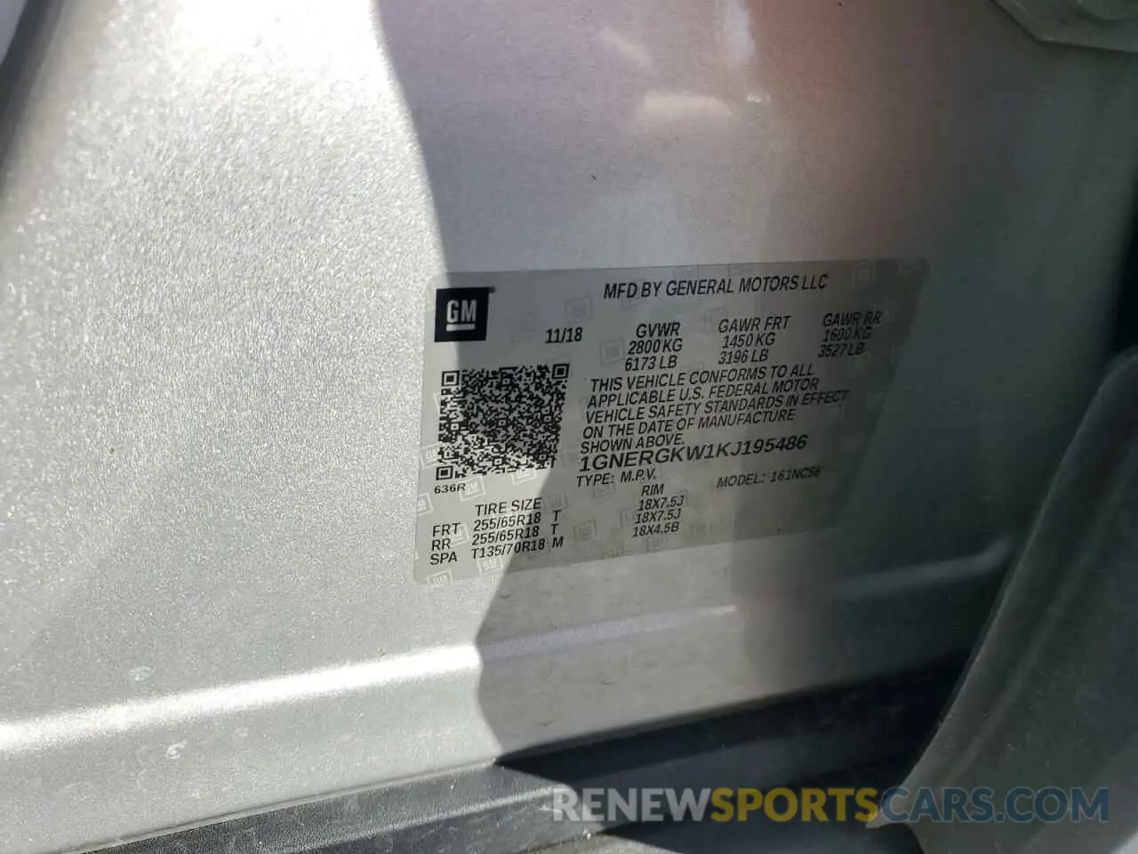 13 Photograph of a damaged car 1GNERGKW1KJ195486 CHEVROLET TRAVERSE 2019