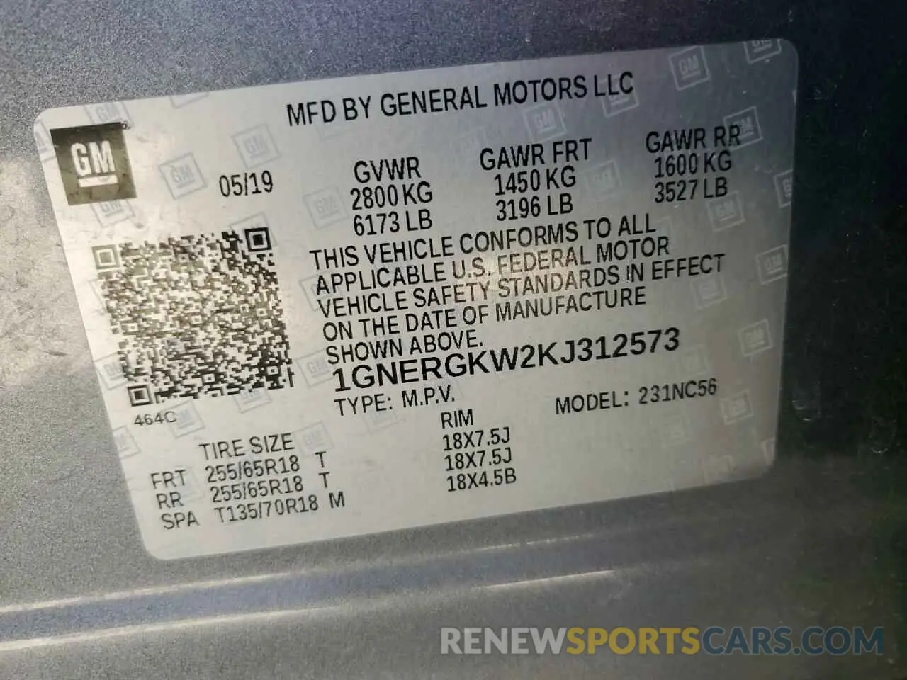 13 Photograph of a damaged car 1GNERGKW2KJ312573 CHEVROLET TRAVERSE 2019