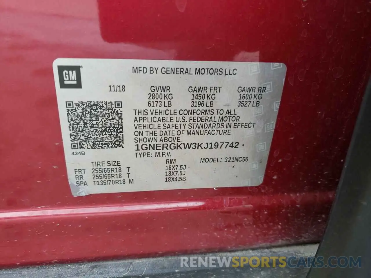 14 Photograph of a damaged car 1GNERGKW3KJ197742 CHEVROLET TRAVERSE 2019