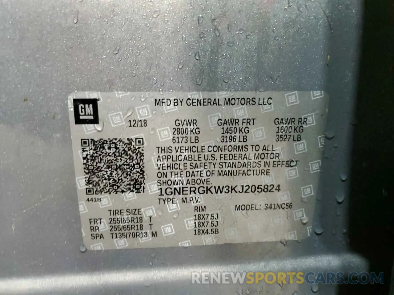 13 Фотография поврежденного автомобиля 1GNERGKW3KJ205824 CHEVROLET TRAVERSE 2019