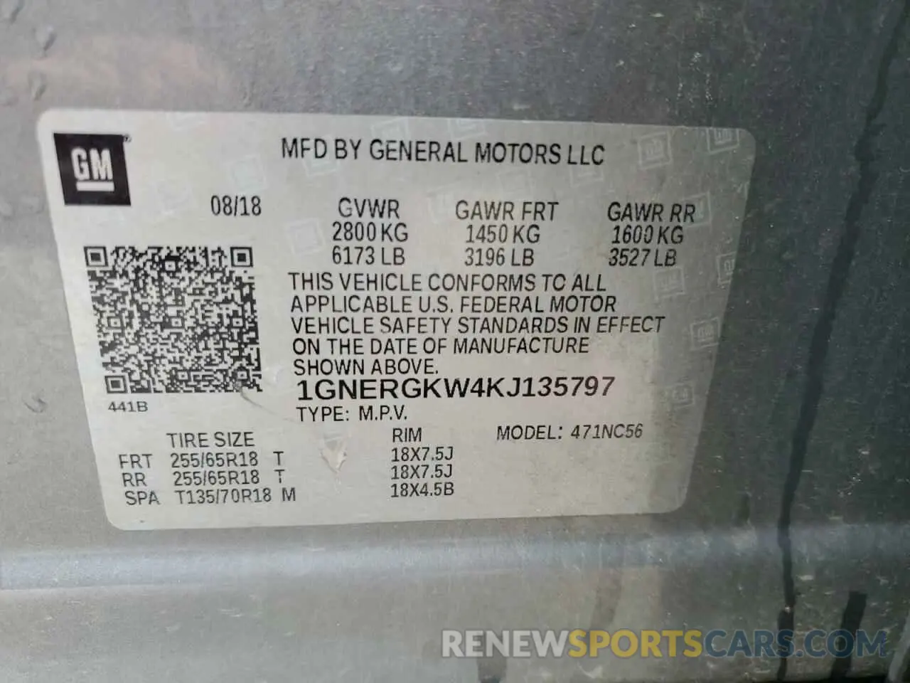 14 Фотография поврежденного автомобиля 1GNERGKW4KJ135797 CHEVROLET TRAVERSE 2019