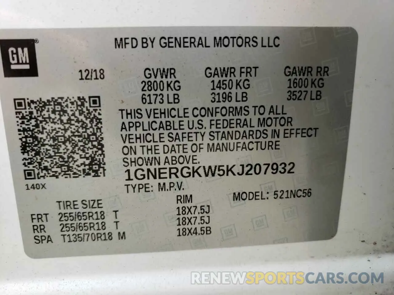 13 Photograph of a damaged car 1GNERGKW5KJ207932 CHEVROLET TRAVERSE 2019