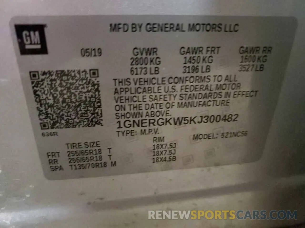 13 Photograph of a damaged car 1GNERGKW5KJ300482 CHEVROLET TRAVERSE 2019