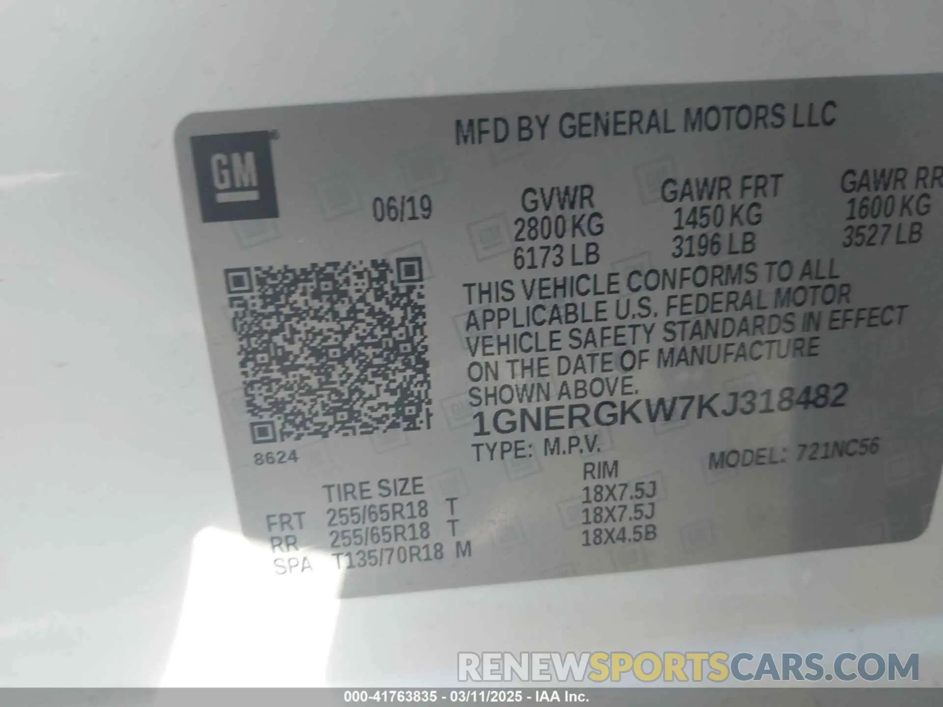 9 Photograph of a damaged car 1GNERGKW7KJ318482 CHEVROLET TRAVERSE 2019