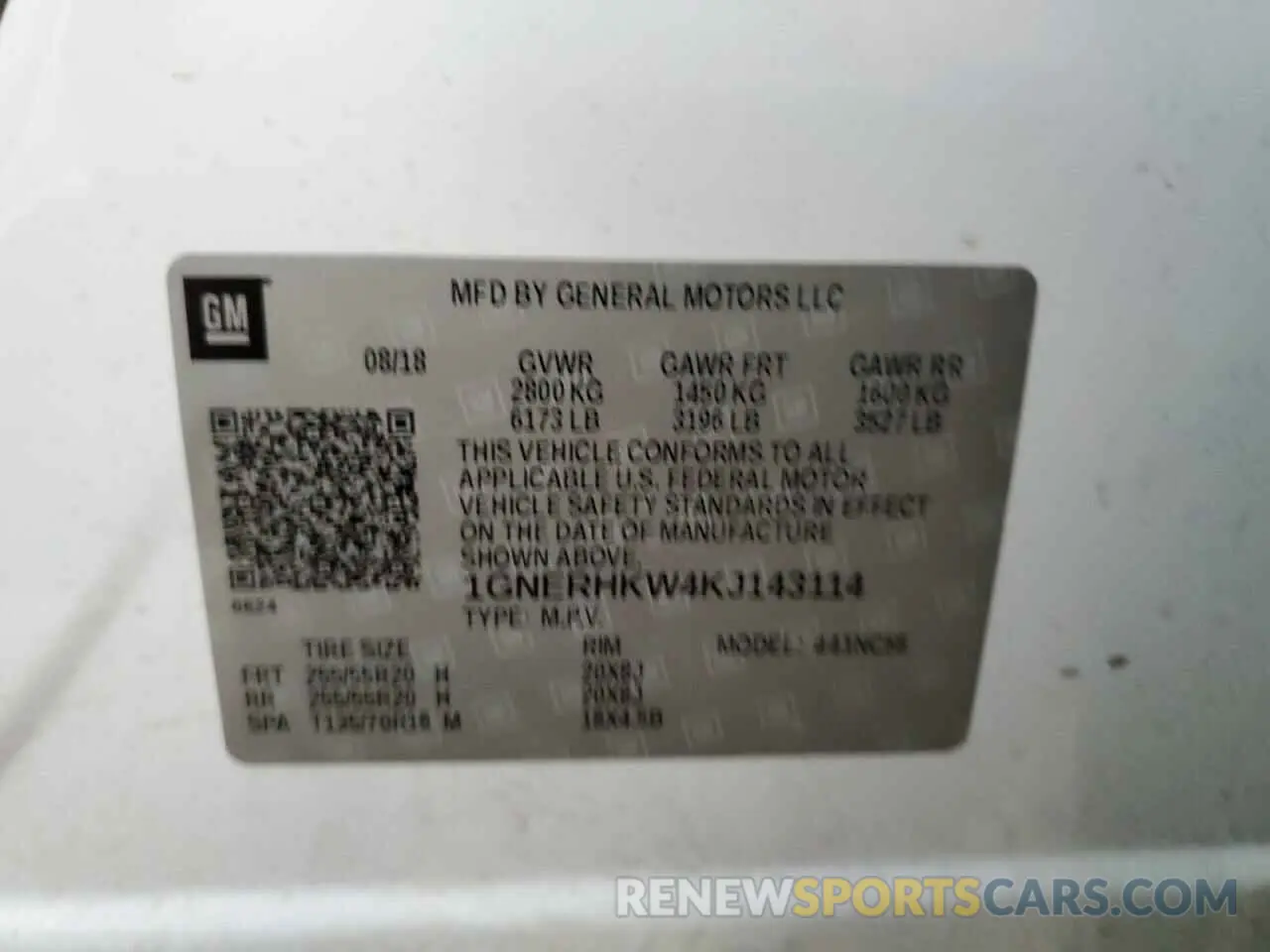 13 Photograph of a damaged car 1GNERHKW4KJ143114 CHEVROLET TRAVERSE 2019