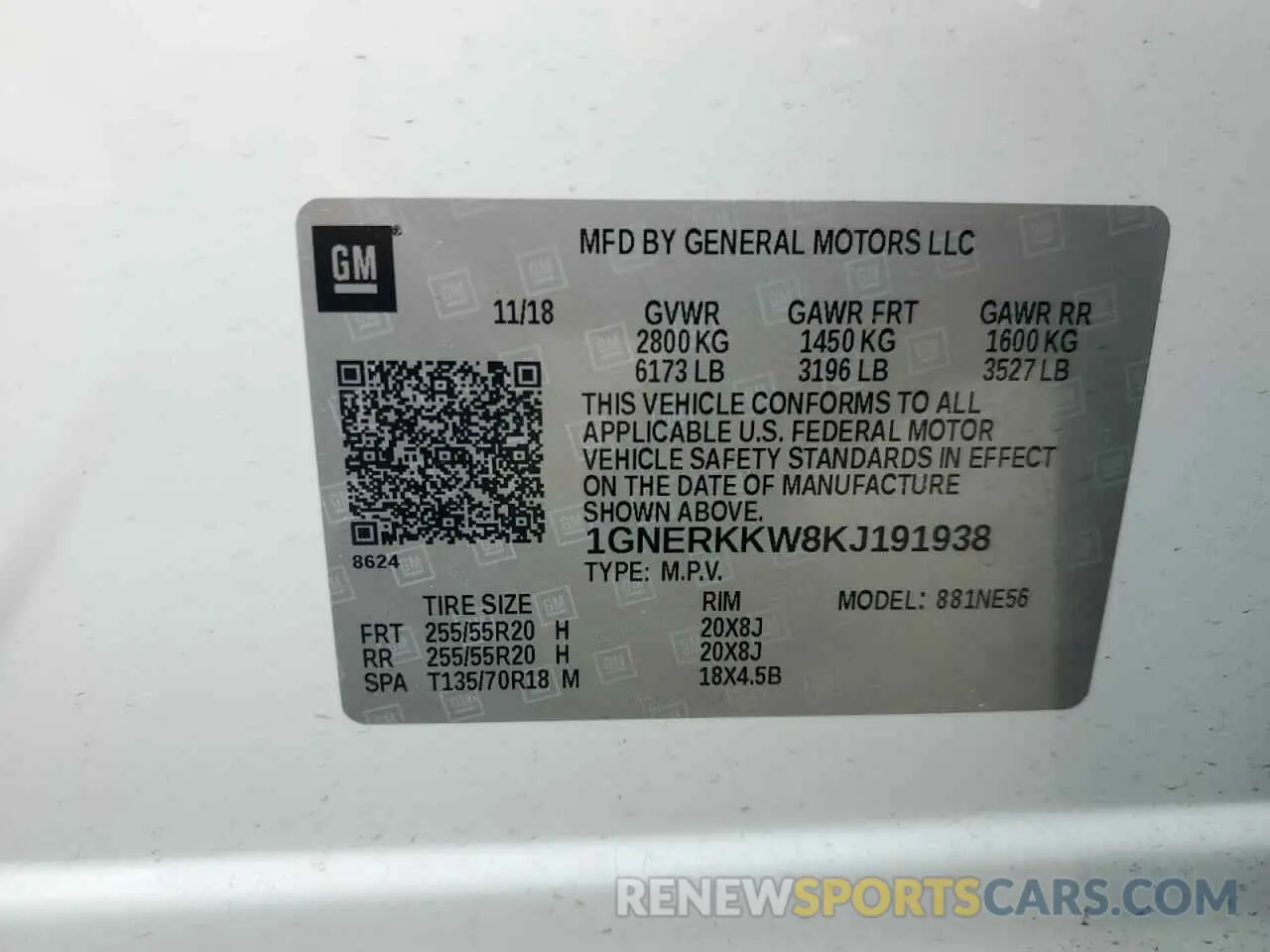13 Фотография поврежденного автомобиля 1GNERKKW8KJ191938 CHEVROLET TRAVERSE 2019
