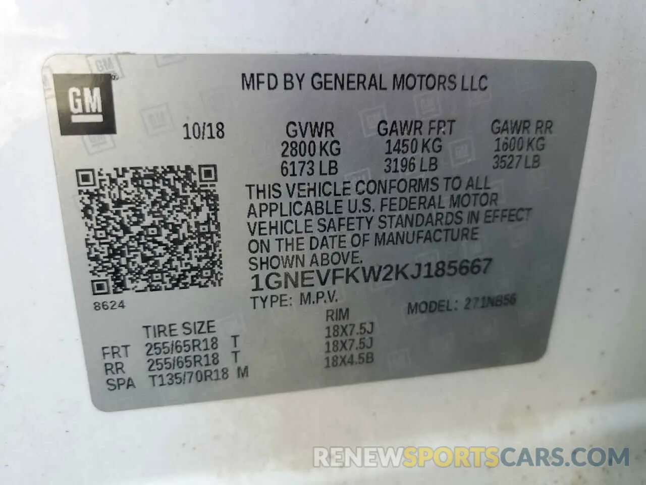 12 Photograph of a damaged car 1GNEVFKW2KJ185667 CHEVROLET TRAVERSE 2019