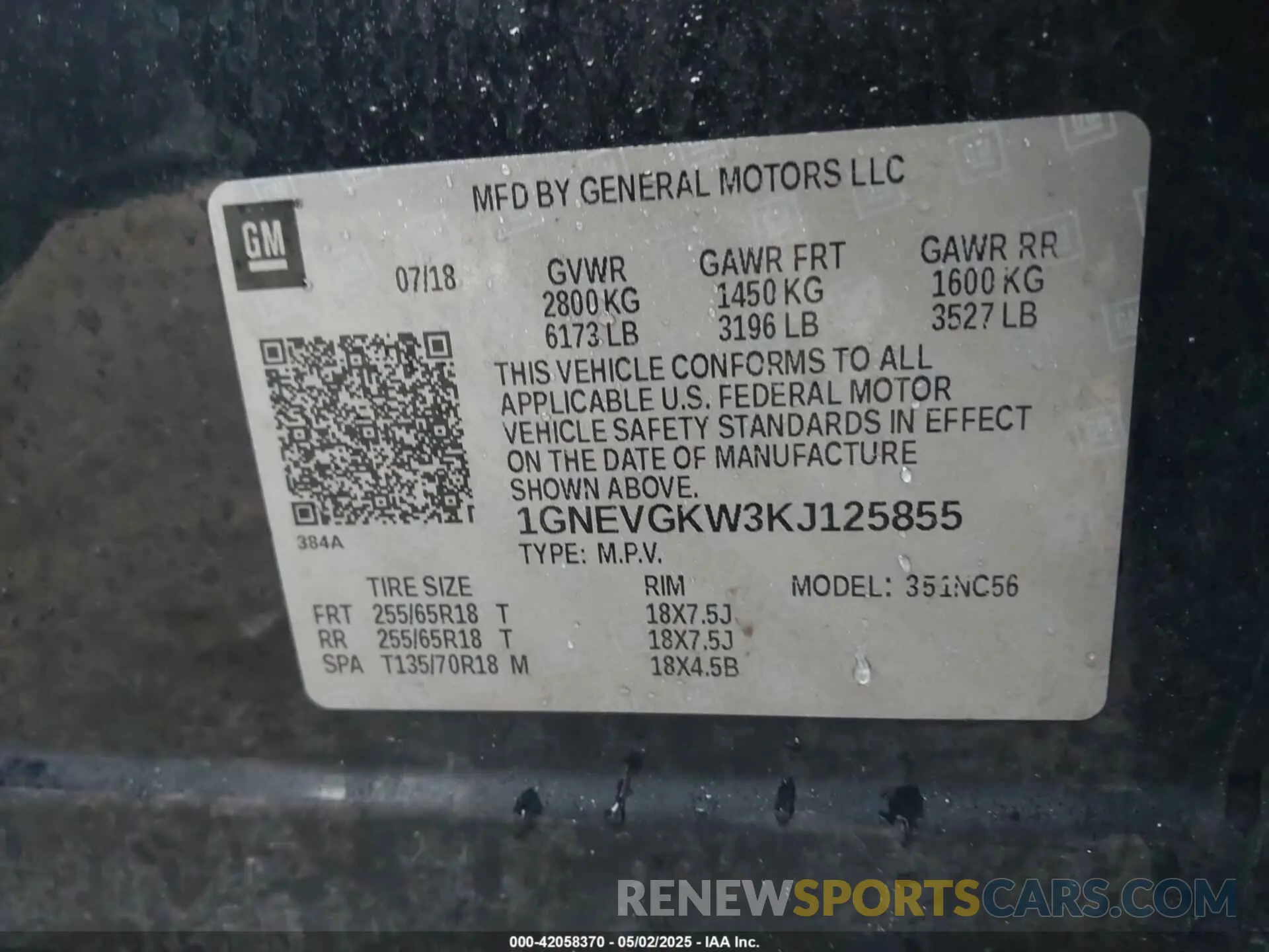 9 Photograph of a damaged car 1GNEVGKW3KJ125855 CHEVROLET TRAVERSE 2019