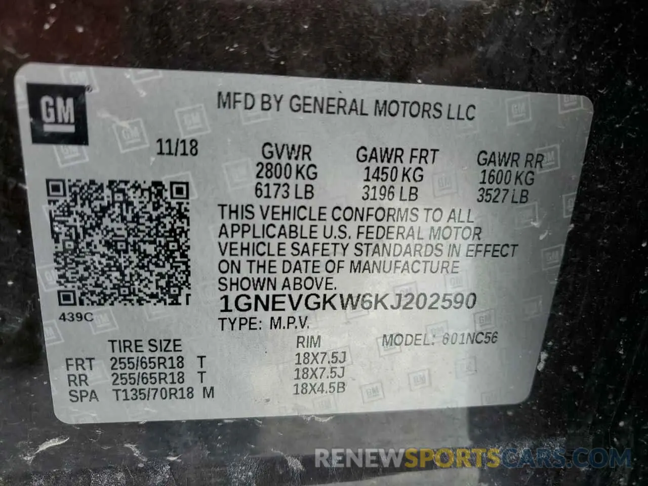 13 Фотография поврежденного автомобиля 1GNEVGKW6KJ202590 CHEVROLET TRAVERSE 2019