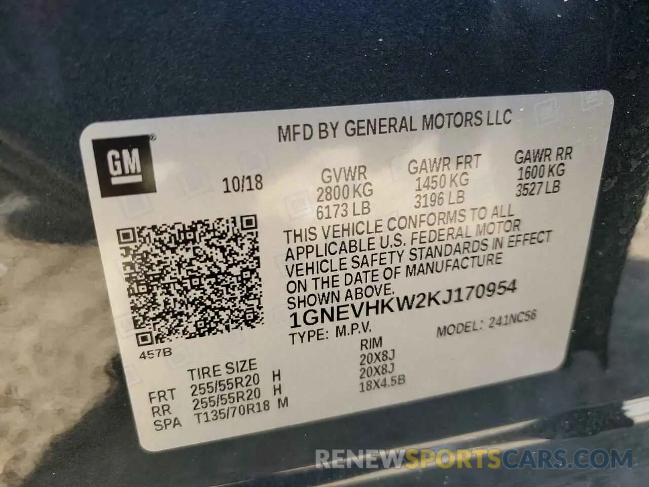 15 Photograph of a damaged car 1GNEVHKW2KJ170954 CHEVROLET TRAVERSE 2019