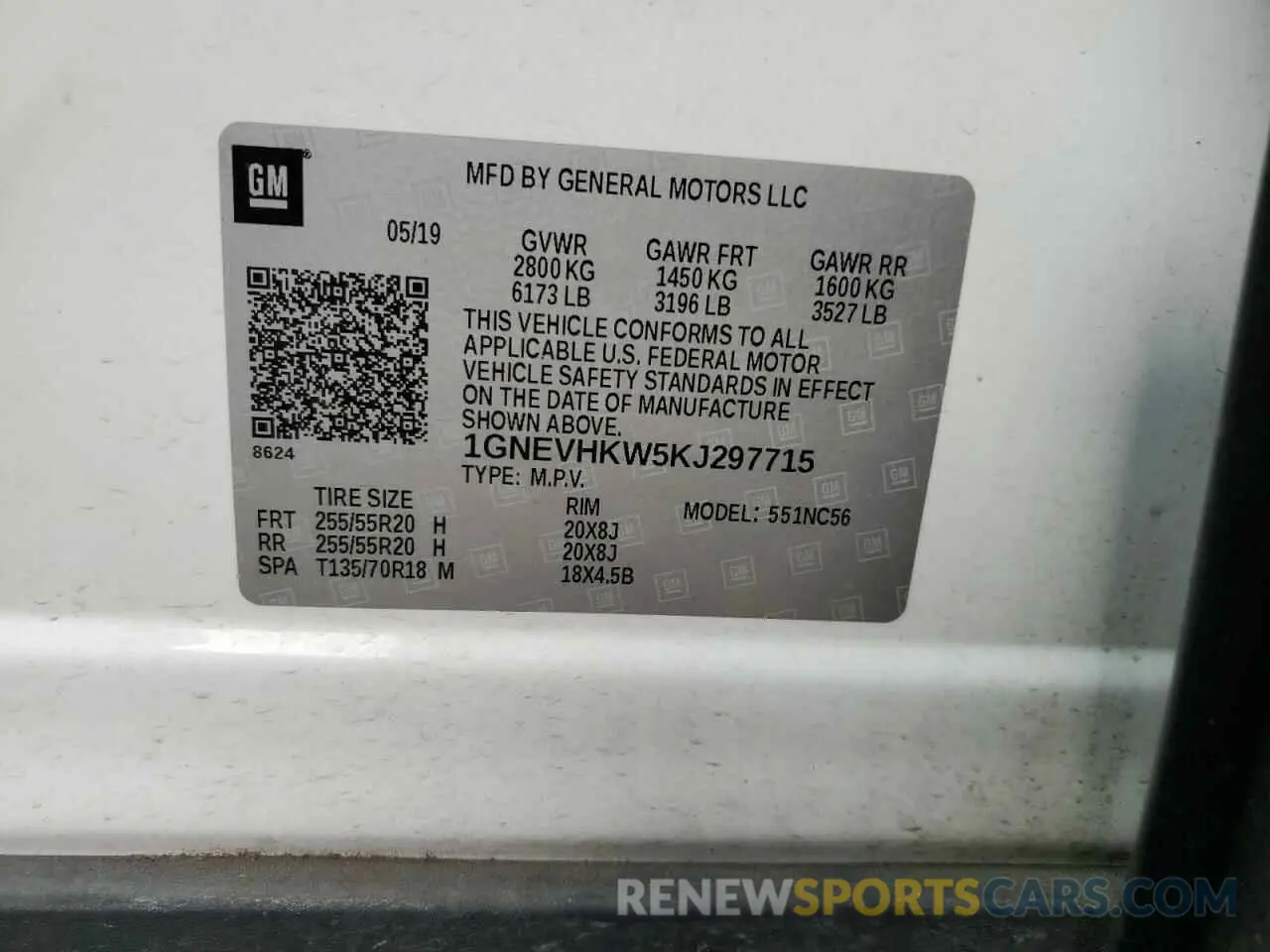 13 Photograph of a damaged car 1GNEVHKW5KJ297715 CHEVROLET TRAVERSE 2019