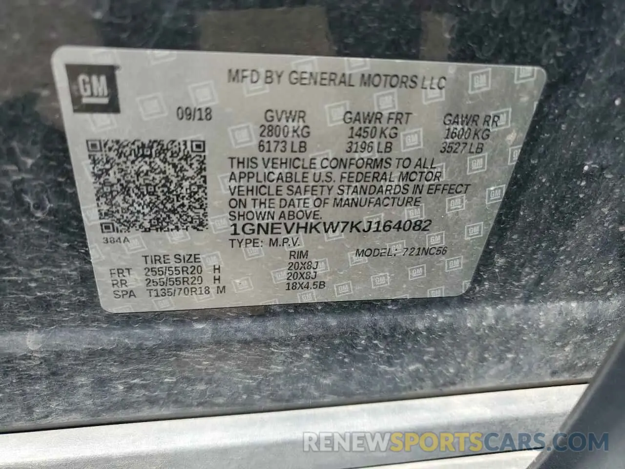 13 Photograph of a damaged car 1GNEVHKW7KJ164082 CHEVROLET TRAVERSE 2019