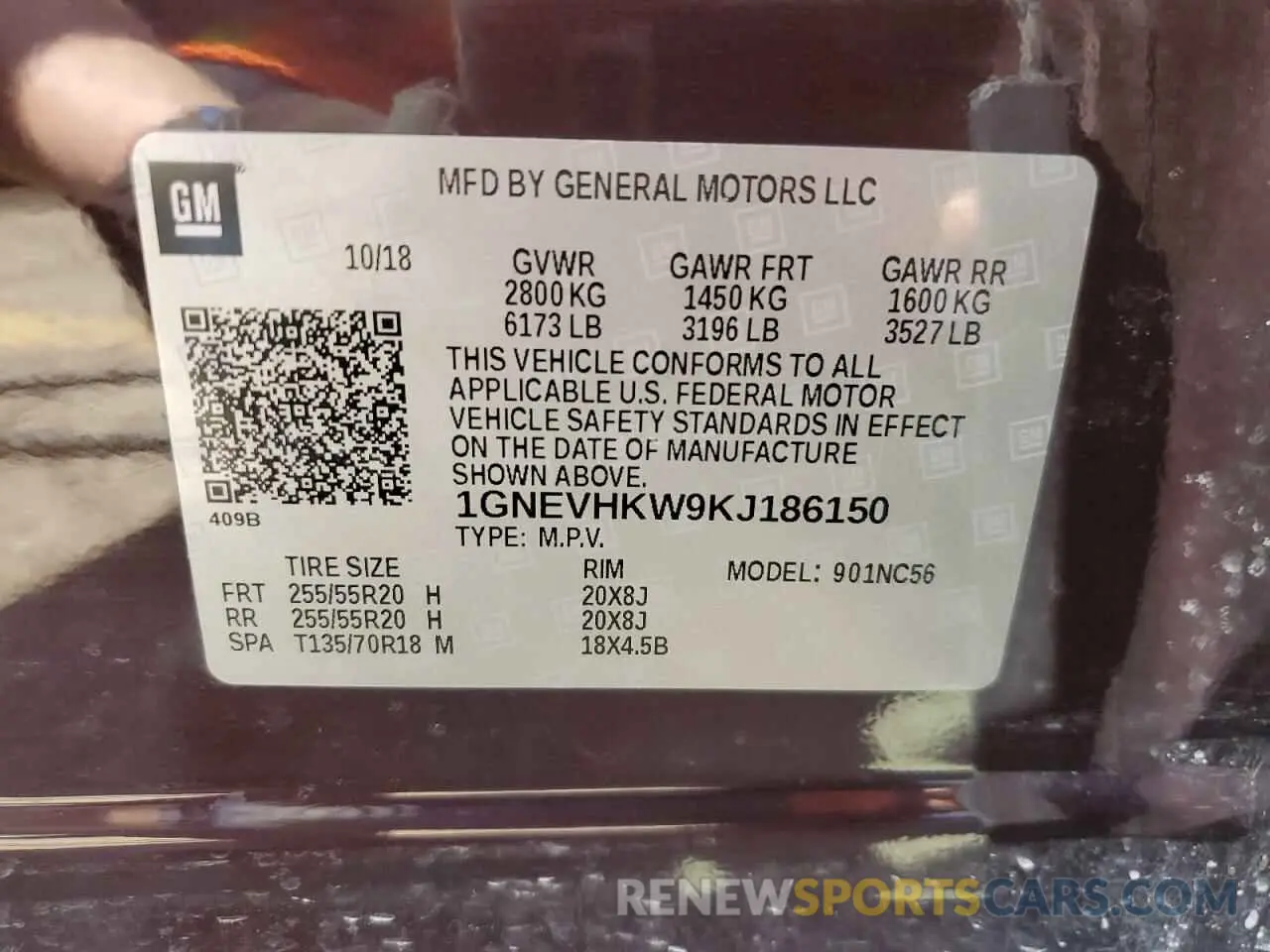 13 Photograph of a damaged car 1GNEVHKW9KJ186150 CHEVROLET TRAVERSE 2019