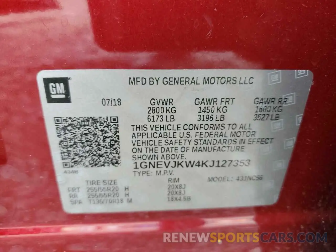 14 Фотография поврежденного автомобиля 1GNEVJKW4KJ127353 CHEVROLET TRAVERSE 2019