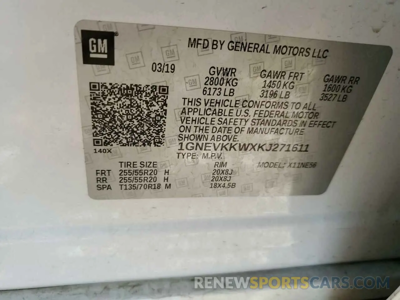 13 Photograph of a damaged car 1GNEVKKWXKJ271611 CHEVROLET TRAVERSE 2019