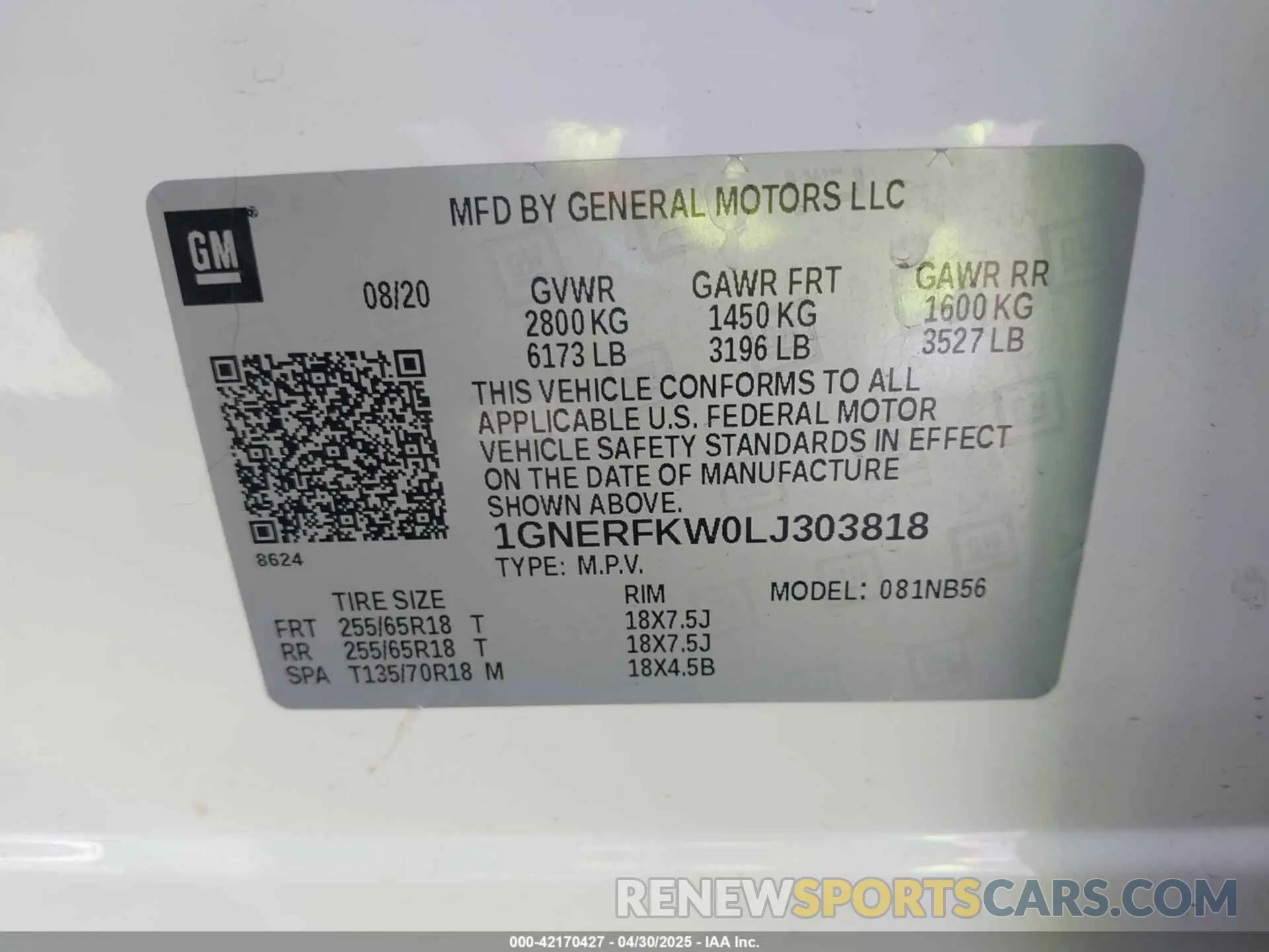 9 Photograph of a damaged car 1GNERFKW0LJ303818 CHEVROLET TRAVERSE 2020