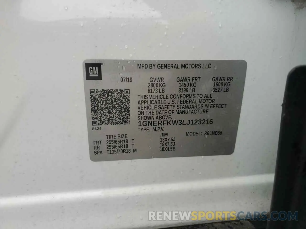 14 Photograph of a damaged car 1GNERFKW3LJ123216 CHEVROLET TRAVERSE 2020