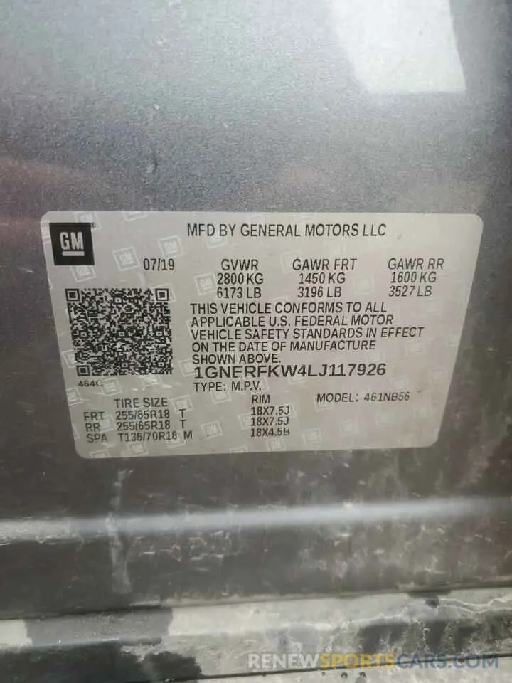13 Фотография поврежденного автомобиля 1GNERFKW4LJ117926 CHEVROLET TRAVERSE 2020